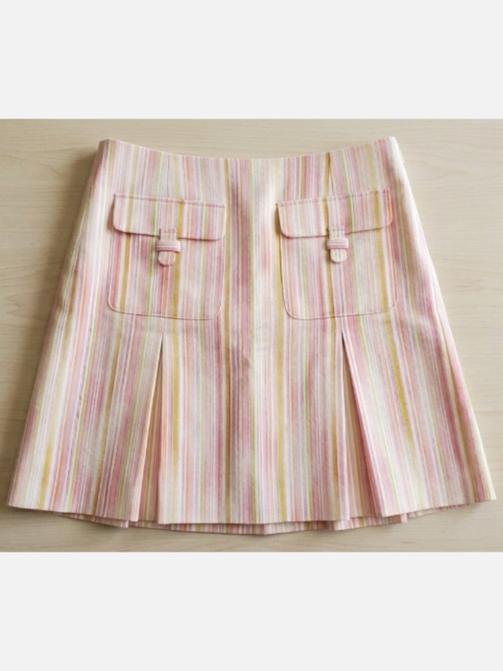 M-A-G by Magaschoni Striped Pleated Mini Skirt Purple Lime Orange Cotton Sz 8